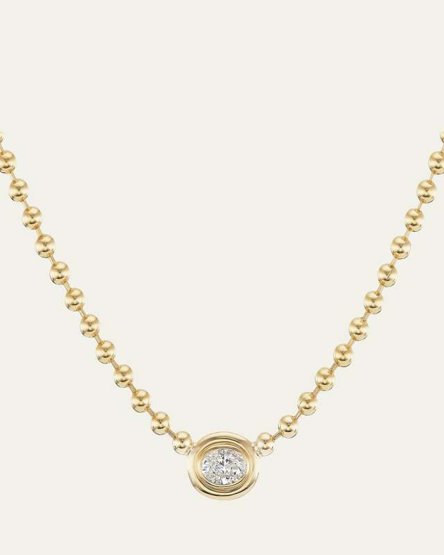 18K Yellow Gold Double Bubble Bezel Diamond Oval Pendant Necklace